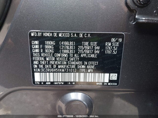 Honda HR-V EX 2019 3CZRU6H5XKM731012 Image 9