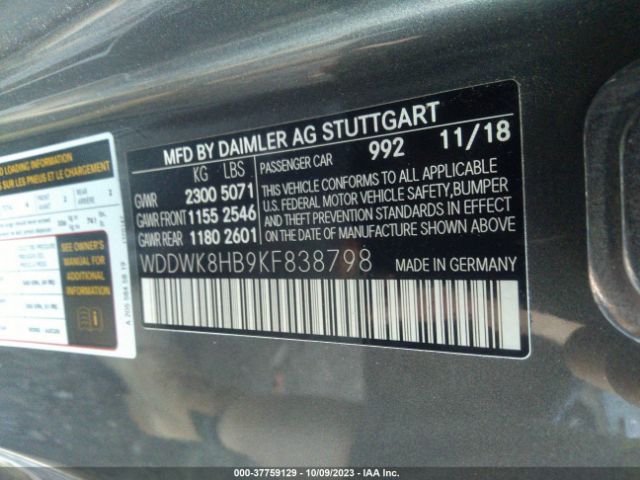 WDDWK8HB9KF838798 Mercedes-Benz C-class Amg C 63 S