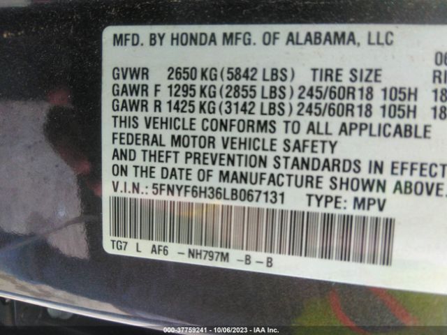 5FNYF6H36LB067131 Honda Pilot Ex