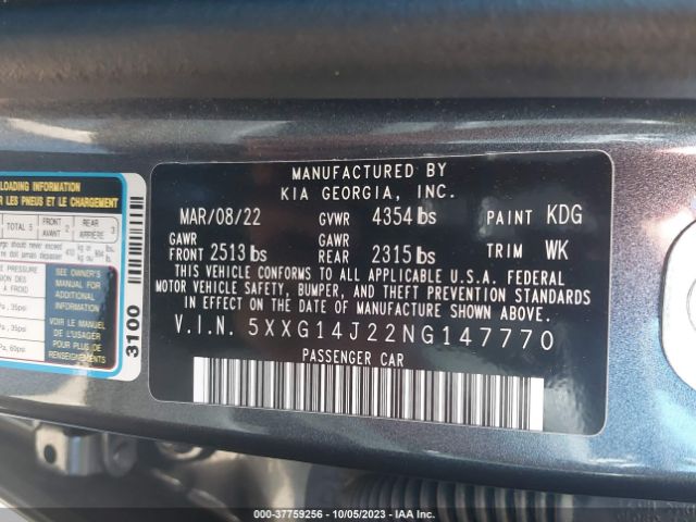 5XXG14J22NG147770 KIA K5 LXS