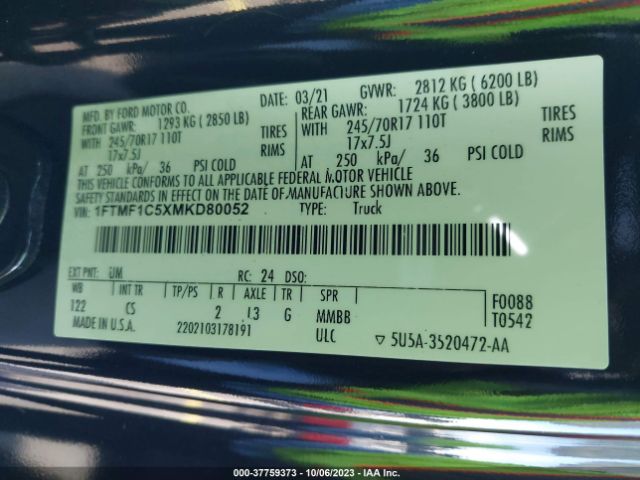 1FTMF1C5XMKD80052 Ford F-150 Xl/xlt