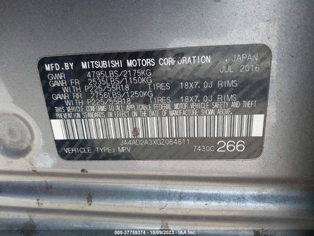 2016 MITSUBISHI OUTLANDER ES VIN: JA4AD2A3XGZ064611