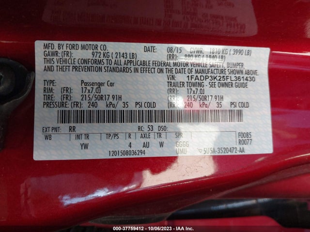 2015 FORD FOCUS SE VIN: 1FADP3K25FL361430