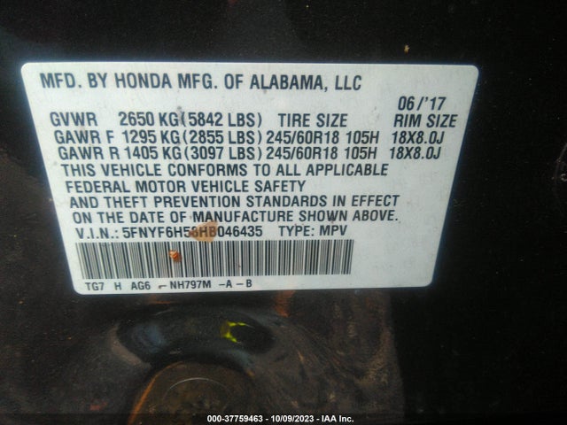 Honda Pilot Ex-l 2017 5FNYF6H58HB046435 Image 9
