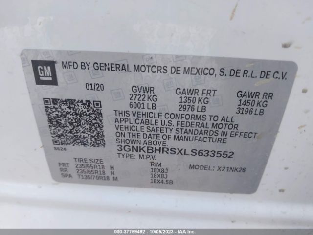 3GNKBHRSXLS633552 Chevrolet Blazer Lt