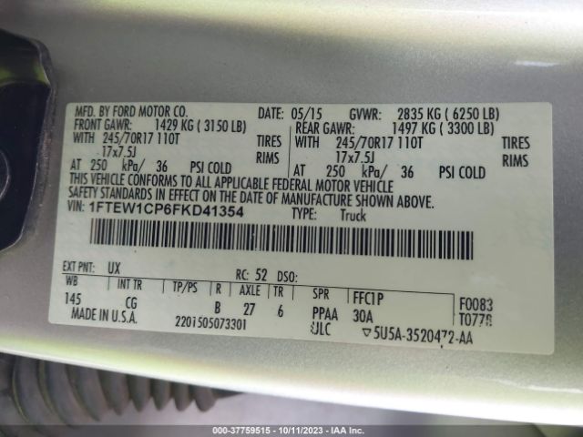 1FTEW1CP6FKD41354 Ford F-150 Xl/lariat/xlt