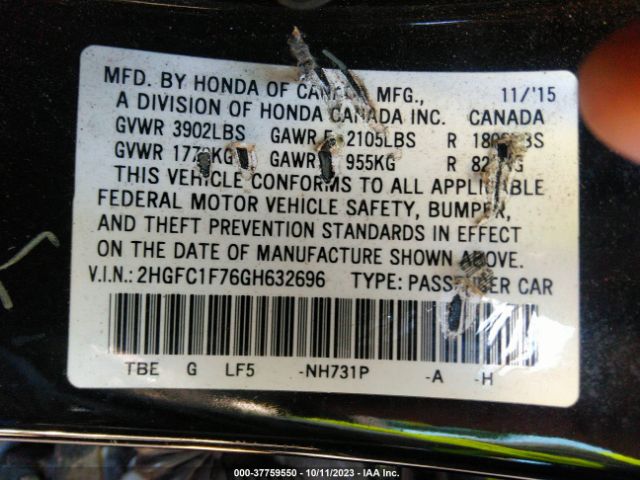 2HGFC1F76GH632696 Honda Civic Ex-l