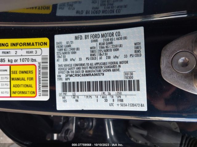 3FMCR9C68MRA96579 Ford Bronco Sport Outer Banks