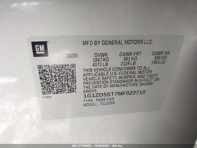 Chevrolet MALIBU LT 2021 1G1ZD5ST7MF023710 Image 9