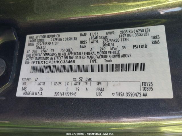 1FTEX1CP3HKC33466 Ford F-150 Xl/xlt/lariat