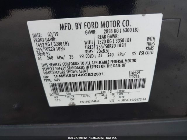 1FM5K8GT4KGB32831 Ford EXPLORER SPORT