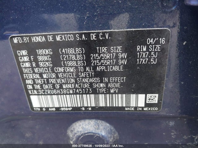 Honda HR-V LX 2016 3CZRU6H38GM745173 Image 9