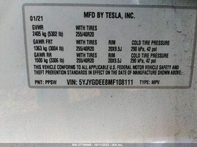 5YJYGDEE8MF108111 Tesla Model Y Long Range