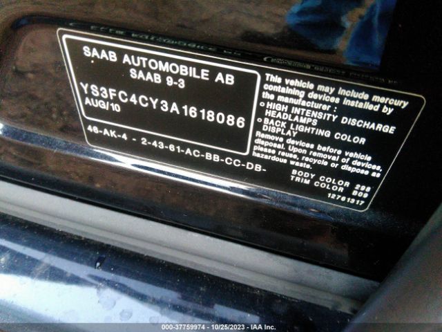 2010 SAAB 9-3 YS3FC4CY3A1618086 Photo 8