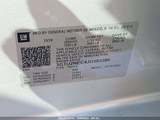 3GTU2NEC4JG593385 GMC Sierra 1500 Slt