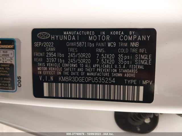 Hyundai Palisade Xrt 2023 KM8R3DGE0PU535254 Image 9