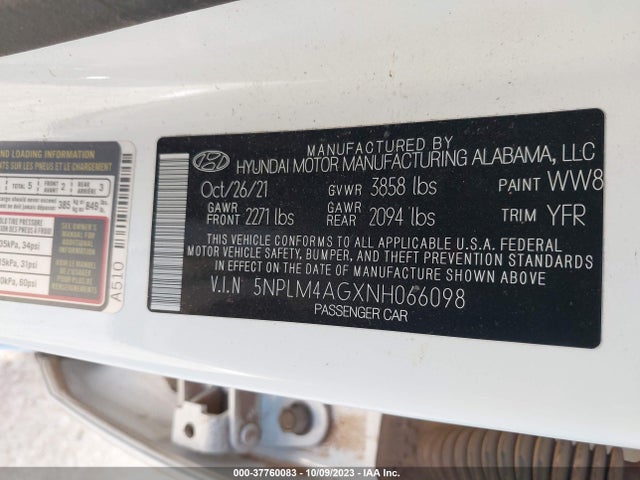 2022 HYUNDAI ELANTRA SEL VIN: 5NPLM4AGXNH066098
