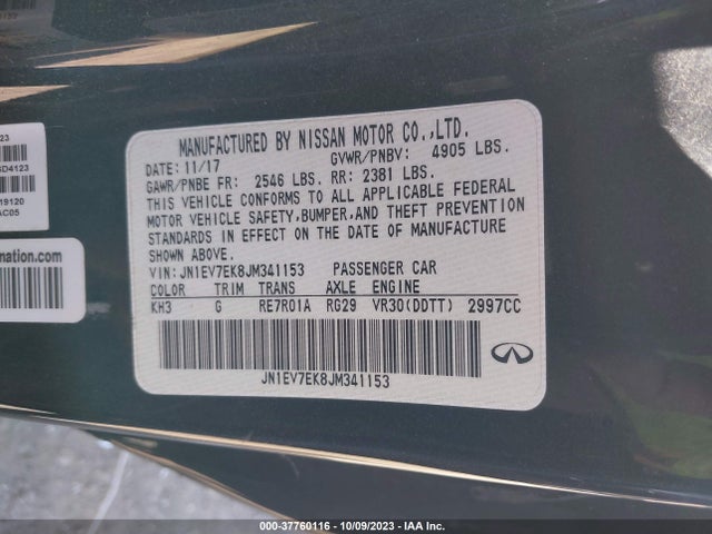 2018 Infiniti Q60 3.0t Luxe მანქანა იყიდება აუქციონზე, vin: JN1EV7EK8JM341153, აუქციონის ნომერი: 37760116