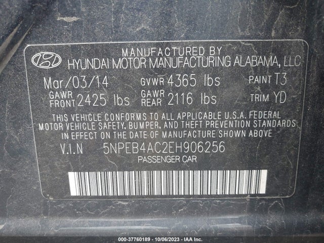 Hyundai SONATA GLS 2014 5NPEB4AC2EH906256 Image 9