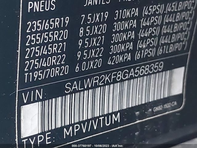 2016 LAND ROVER RANGE ROVER SPORT SALWR2KF8GA568359 Photo 8