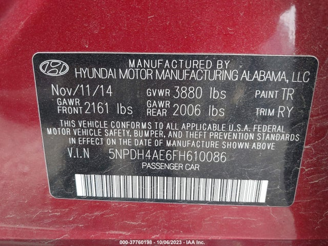 Hyundai ELANTRA SE 2015 5NPDH4AE6FH610086 Image 9