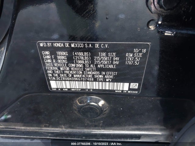 Honda HR-V LX 2019 3CZRU6H39KG707488 Image 9