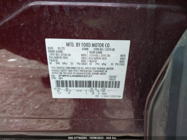 2FMPK3J94MBA05127 Ford Edge Sel/st-line