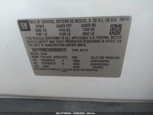 3GYFNBE39ES686916 Cadillac Srx Luxury Collection