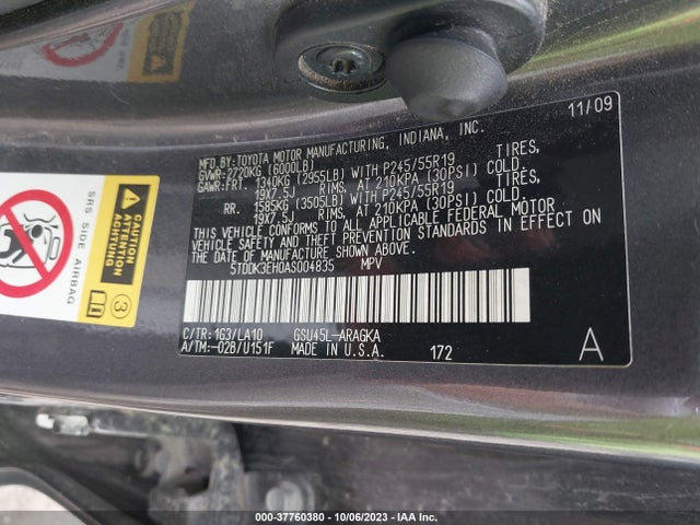 2010 TOYOTA HIGHLANDER LIMITED VIN: 5TDDK3EH0AS004835