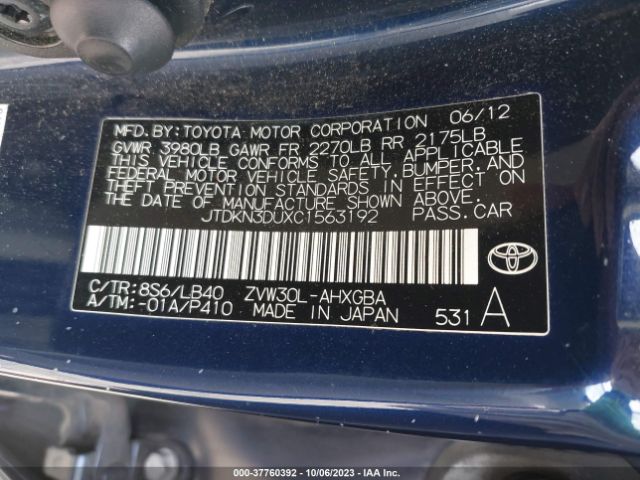 2012 TOYOTA PRIUS JTDKN3DUXC1563192 Photo 8