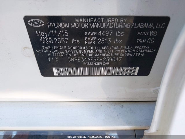 Hyundai Sonata Limited 2015 5NPE34AF9FH239047 Image 9