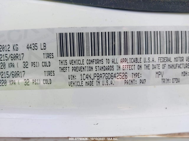1C4NJPBA7GD642526 Jeep Patriot Sport Se