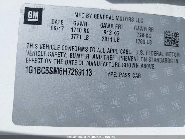 2017 CHEVROLET CRUZE LS VIN: 1G1BC5SM6H7269113