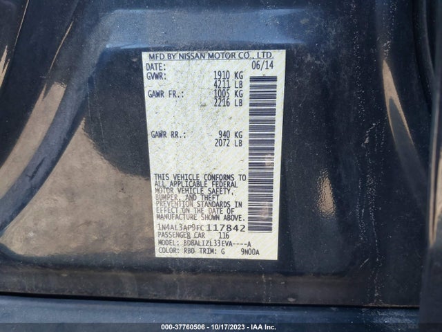 2015 NISSAN ALTIMA 2.5 SV VIN: 1N4AL3AP9FC117842