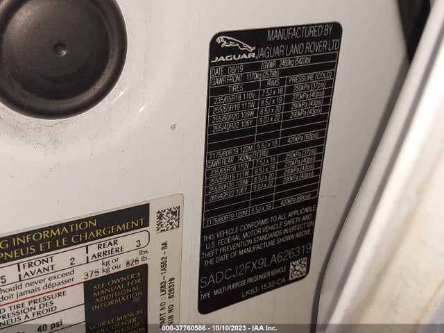 2020 JAGUAR F-PACE SADCJ2FX9LA626319 Photo 8