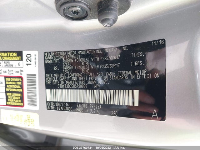 Toyota Sienna Xle Auto Access 2017 5TDYZ3DC5HS798888 Image 9