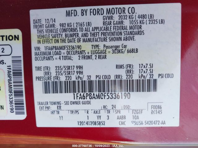 1FA6P8AM0F5336190 Ford Mustang V6