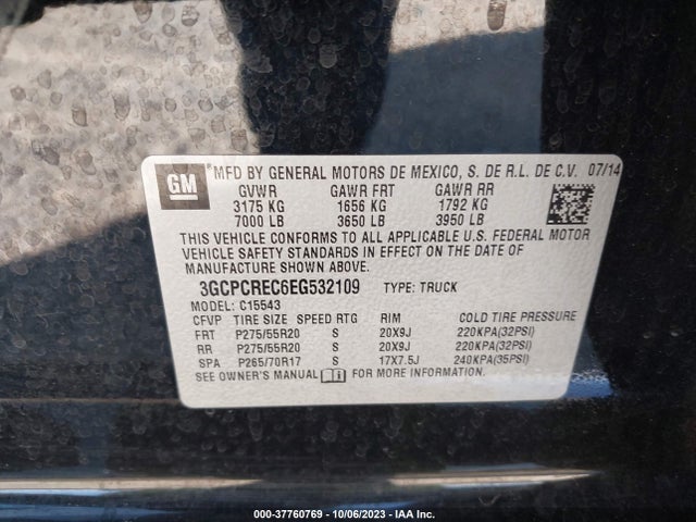 2014 CHEVROLET SILVERADO 1500 LT VIN: 3GCPCREC6EG532109