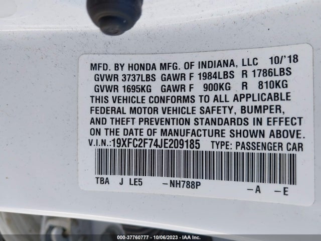 Honda Civic Sedan Ex 2018 19XFC2F74JE209185 Image 9