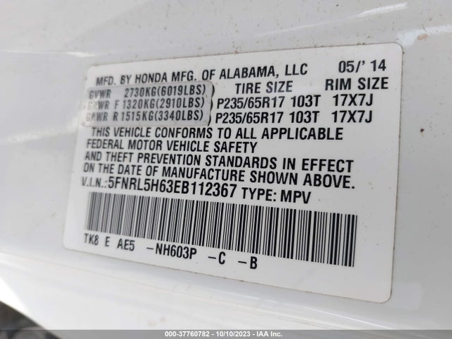 Honda Odyssey Ex-l 2014 5FNRL5H63EB112367 Image 9