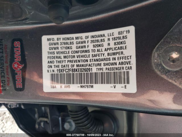 19XFC2F88KE026091 Honda Civic Sport