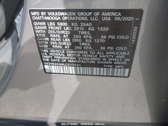 1V2YE2CA9LC217231 Volkswagen Atlas Cross Sport 3.6l V6 Se W/technology