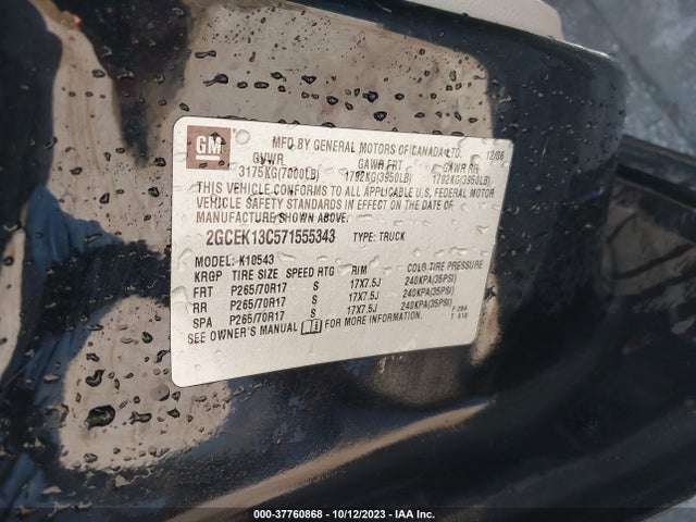 Продаж на аукціоні авто 2007 Chevrolet Silverado 1500 Lt W/1lt, vin: 2GCEK13C571555343, номер лоту: 37760868