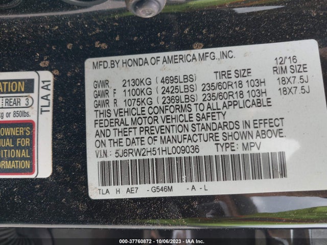 Honda CR-V EX 2017 5J6RW2H51HL009036 Image 9