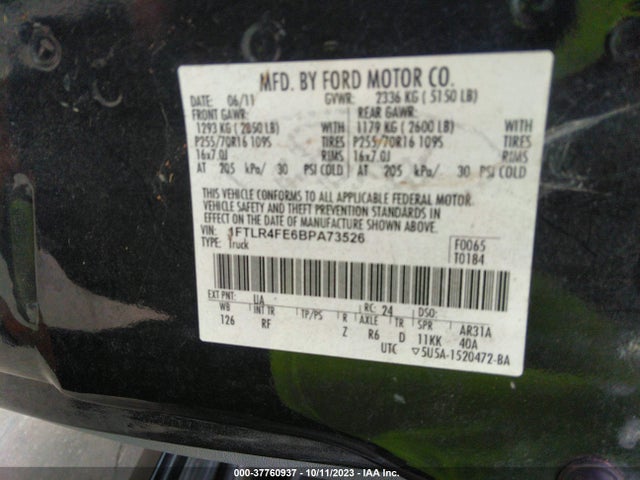 2011 FORD RANGER XLT/SPORT VIN: 1FTLR4FE6BPA73526
