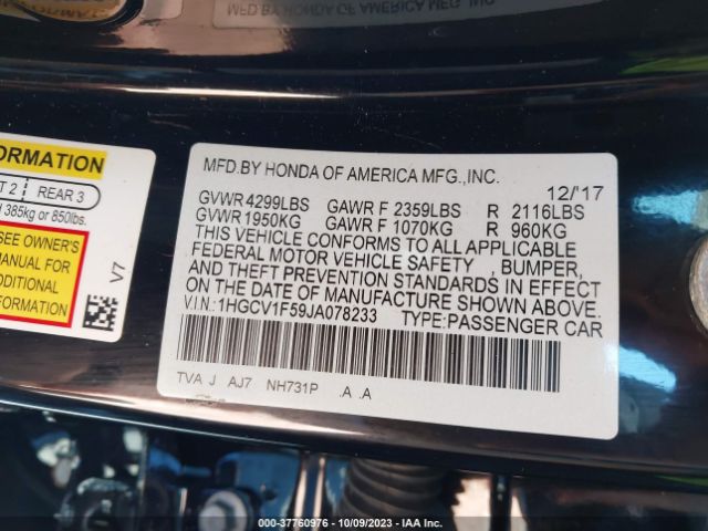 1HGCV1F59JA078233 Honda Accord Sedan Ex-l 1.5t