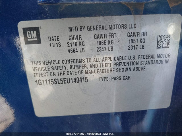 Chevrolet IMPALA 1LT 2014 1G1115SL5EU140415 Image 9