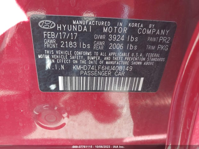 Hyundai ELANTRA SE 2017 KMHD74LF6HU408149 Image 9