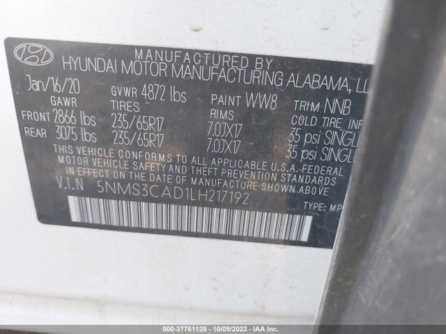 Hyundai Santa Fe Sel 2020 5NMS3CAD1LH217192 Image 9