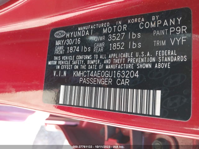 Hyundai ACCENT SE 2016 KMHCT4AE0GU163204 Image 9